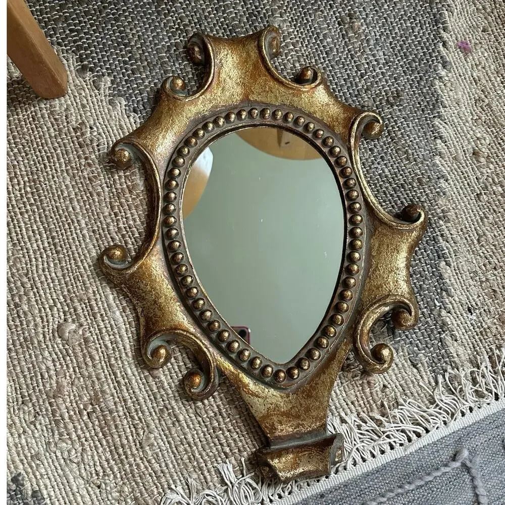 Vintage Wall Mirror Hollywood Regency Style Gold Ornate baroque 18x14”